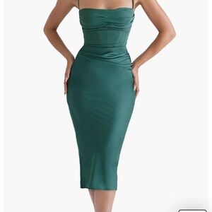 House of CB Teia Satin & Georgette Corset Midi dress.
